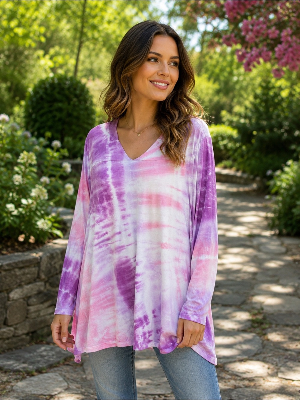 by JJ Tie-Dye Pink Lavender Tunic Tee NWT Size XL